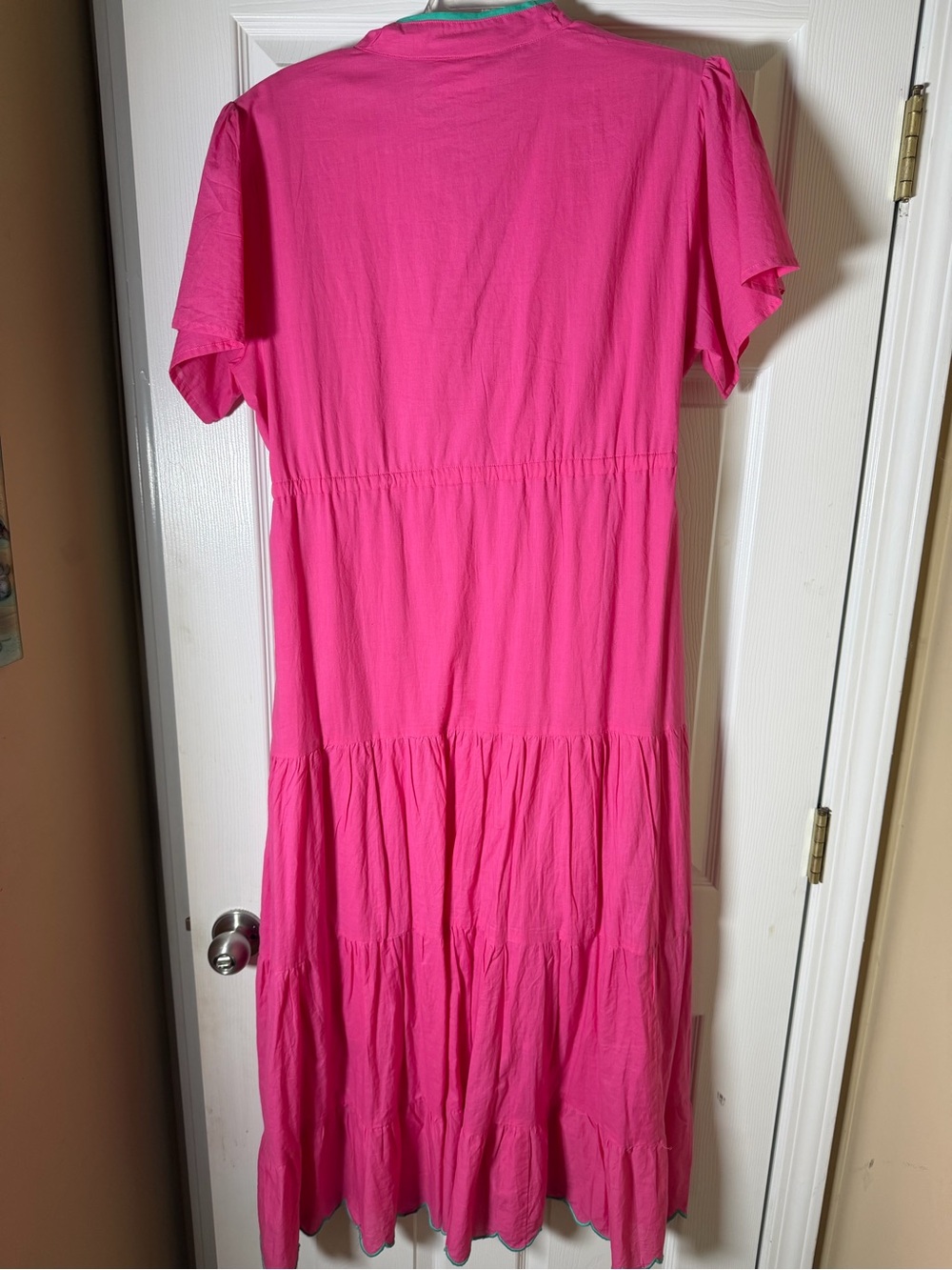 Victoria Dunn Hot Pink Button-Front Maxi Dress with Teal Trim - Picture 4 of 4